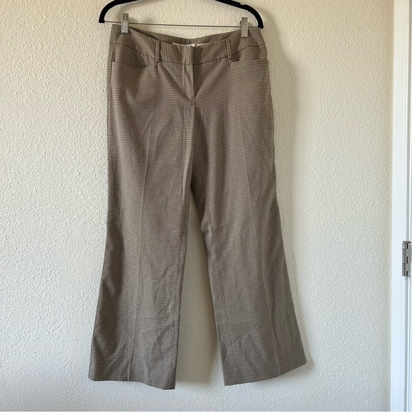 Michael Kors Grammercy Fit Slacks 8P Beige Glen Houndstooth Wide Straight Leg - Picture 1 of 11